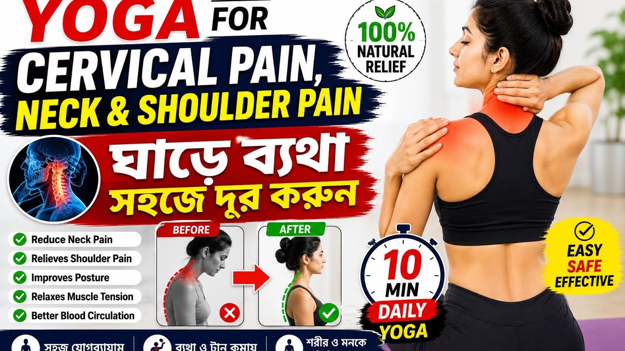 Yoga for cervical pain, Nack and shoulder pain l   ঘাড়ে ব্যথা সহজে দূর করুন  
