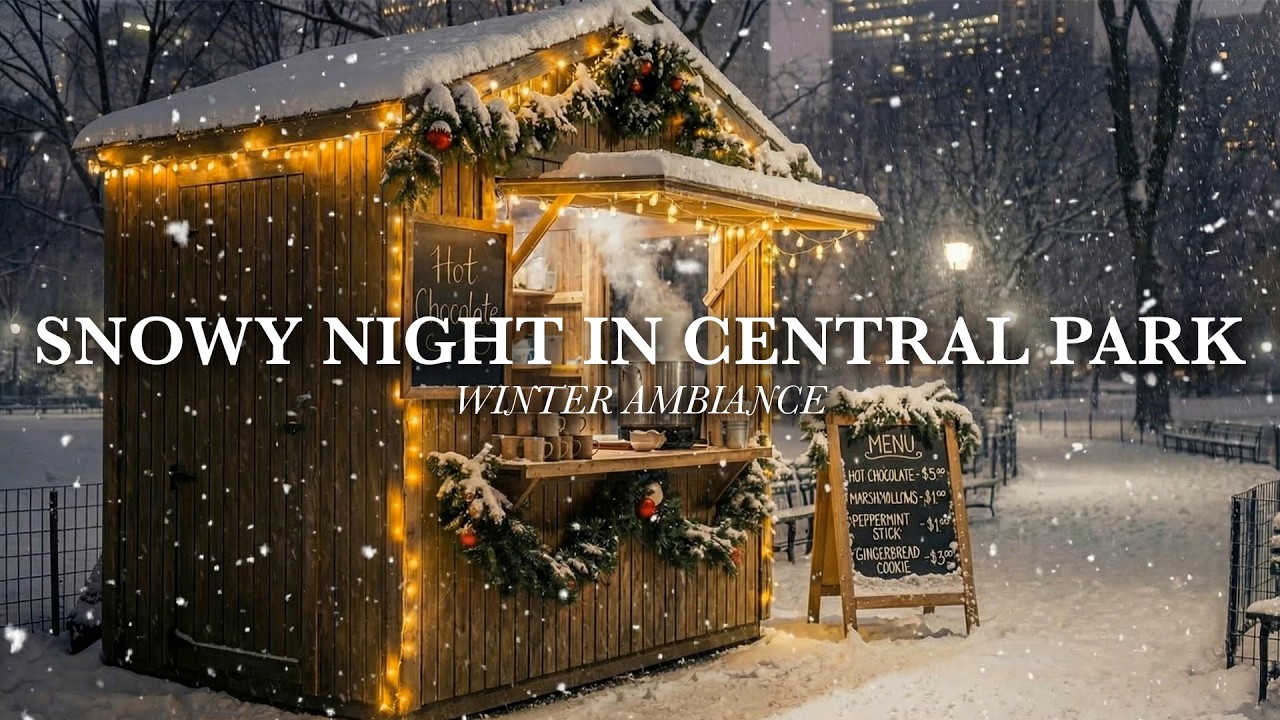 (No ads) Snowy Night in Central Park 🌨️ | Winter Snow Sounds for Sleep & Relaxation