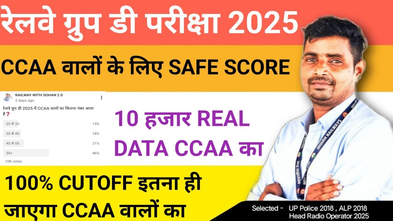 रेलवे ग्रुप डी परीक्षा 2025 में CCAA वालों की CUTOFF कितनी जाएगी❓10 हजार Real Data CCAA  के आधार पर 