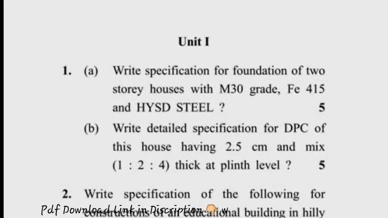 BARCH 6th Sem Specification Quesion Paper