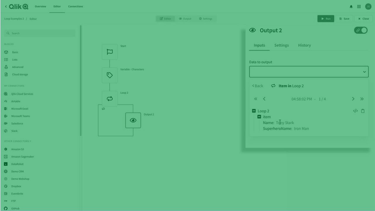 Знакомство с блоком цикла — автоматизация приложений Qlik