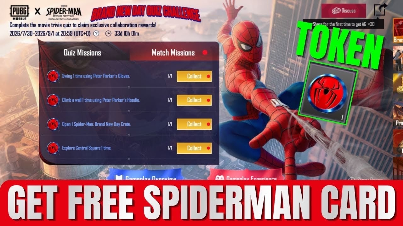 BRAND NEW DAY QUIZ CHALLENGE EVENT PUBG MOBILE | SPIDER TOKEN & SPIDER-MAN CARD UNLOCK