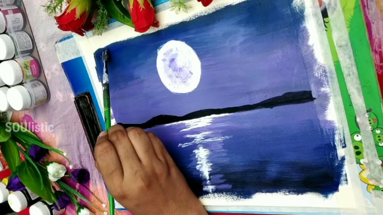 Acrylic Painting | Full moon landscape | SOUlistic
