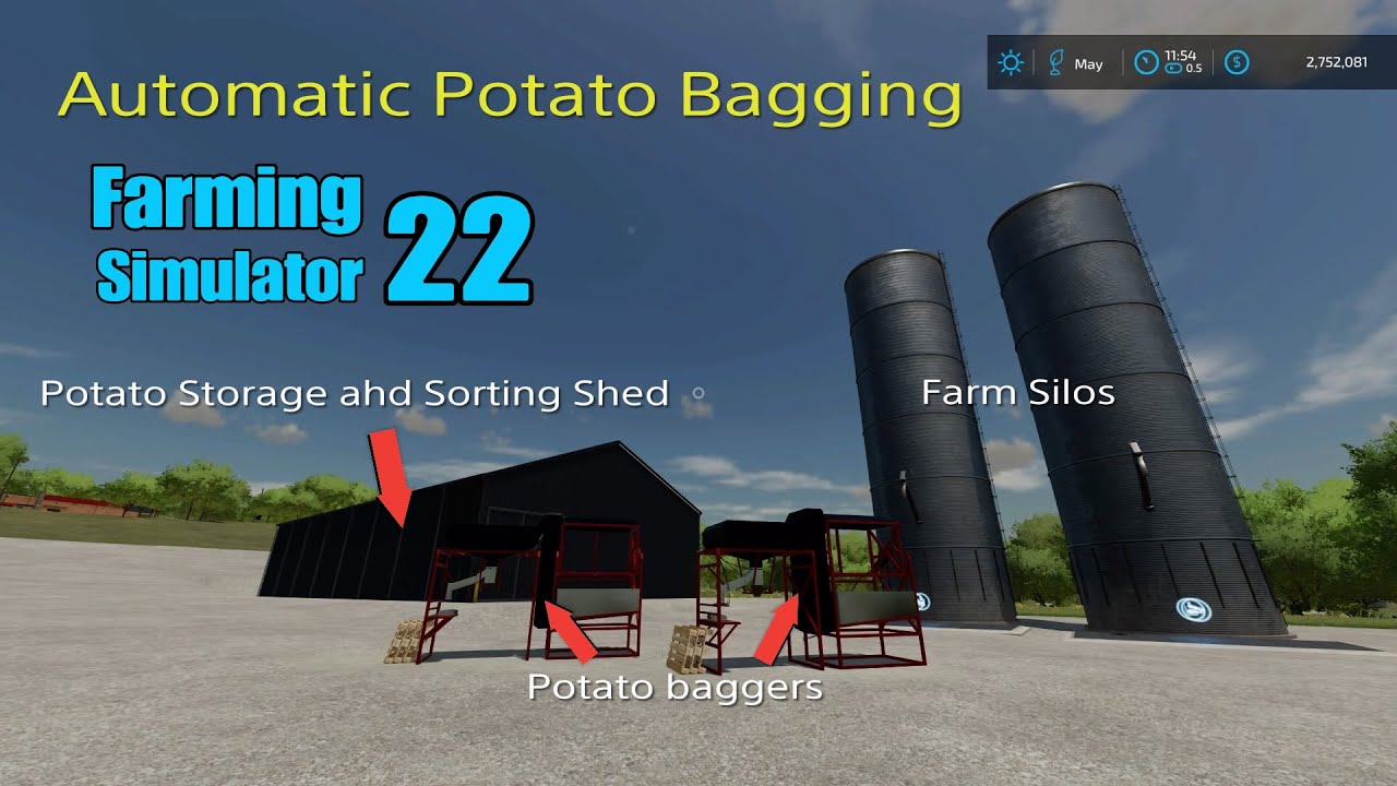 Automatic Potato Bagging, using the Potato Storage and Sorting Shed, Farming Simulator 22,FS22,PS4,