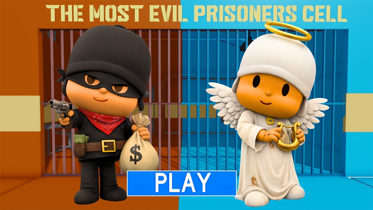 POCOYO THIEF VS POCOYO ANGEL in BARRY'S PRISON RUN! New Obby GAMEPLAY