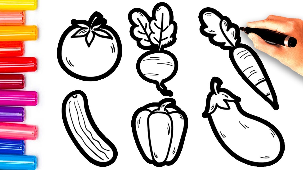 How to Draw Vegetables Easy | Drawing and Colouring 6 Vegetables for Kids