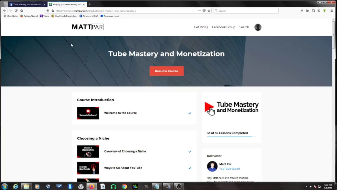 Matt Par Tube Mastery And Monetization Youtube Course Review 2020
