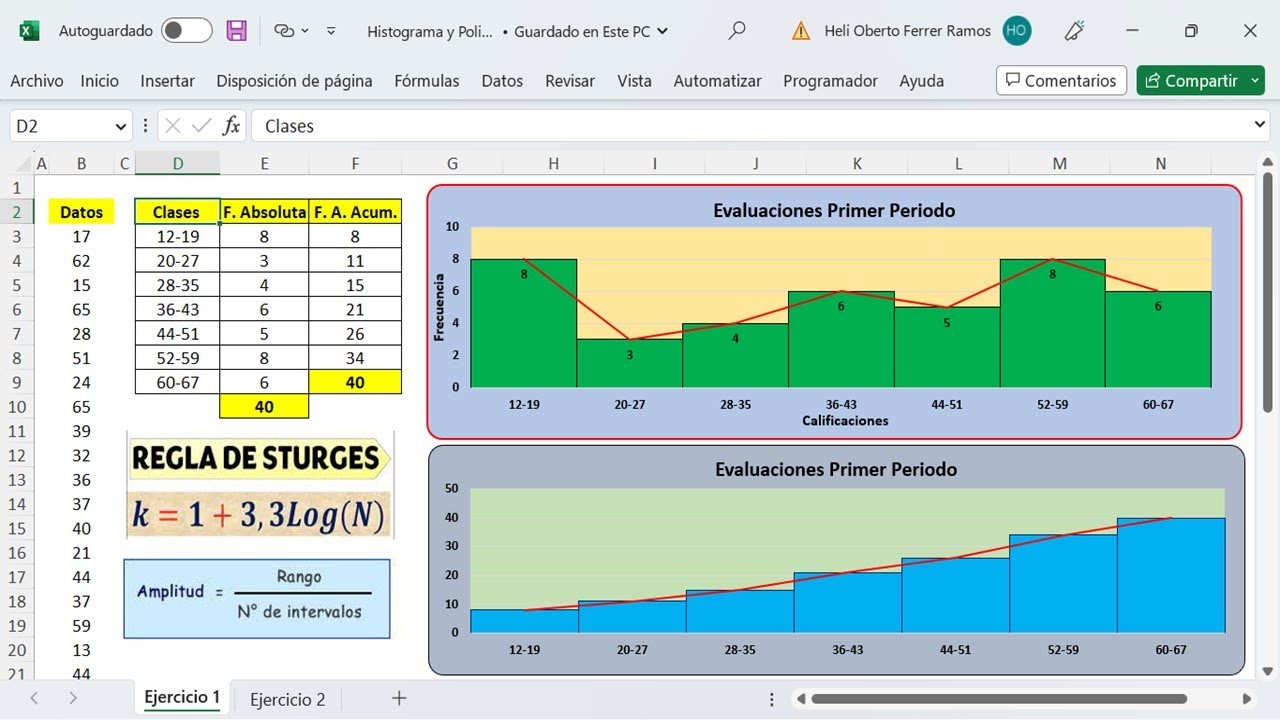 Histogramas, Polígonos de Frecuencias y Ojiva con Excel - Fácil y Didáctico