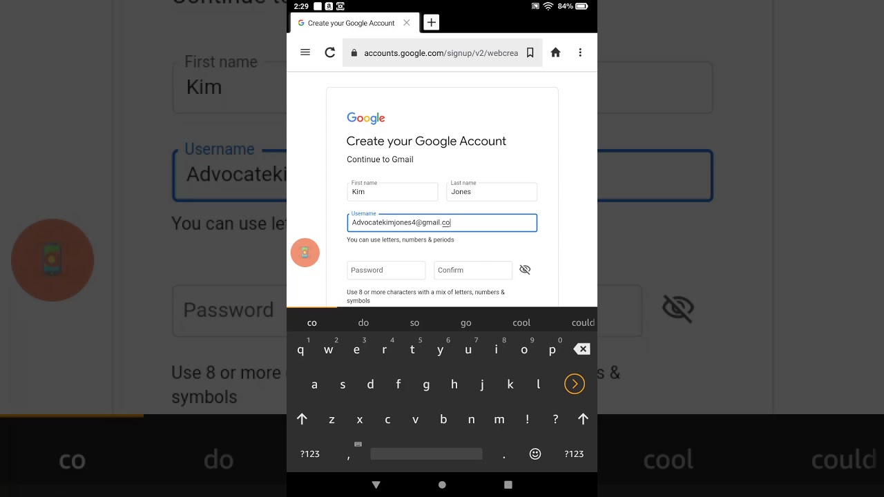 How to create a Gmail account on the Amazon Fire 8
