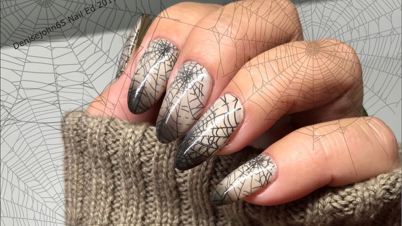 Halloween Spider Web Nails Using Black Thermal Gel Polish & Stamping Plates