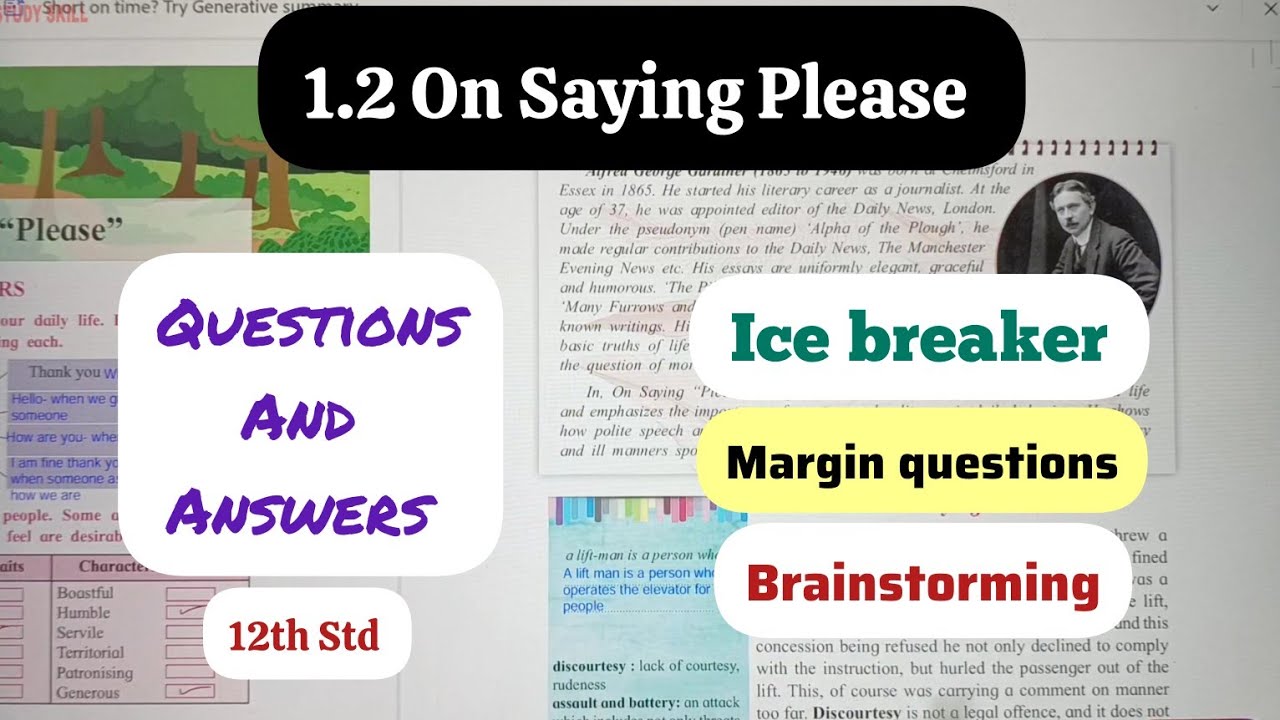 12th Std - English - Chapter 1.2 On saying please ice breaker, margin question, brainstorming solved