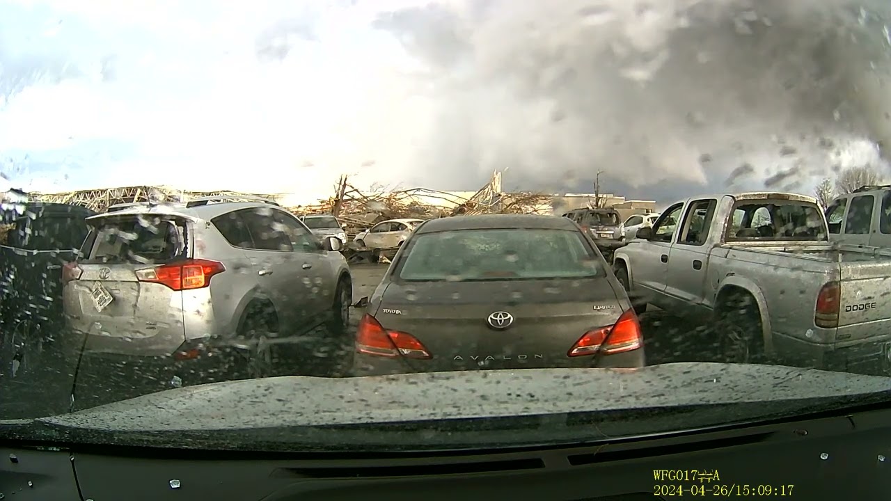 Tornado in Lincoln Nebraska on 04-26-2024. Dash-cam in parking lot.