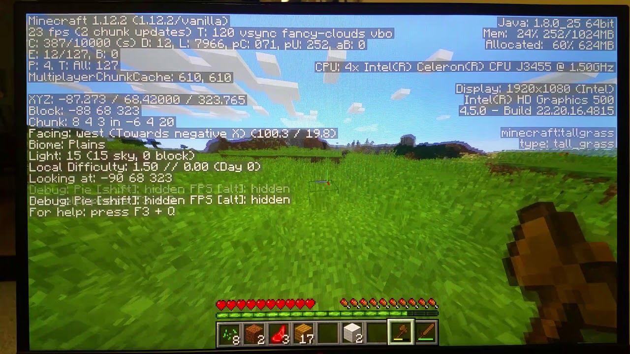 Playing Minecraft on Intel Celeron j3455 HD500 NUC6CAY