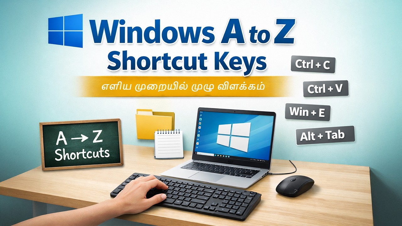 Windows A to Z shortcut keys in Tamil