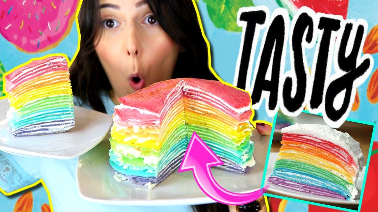 TRATE de hacer el RAINBOW CREPE CAKE de TASTY INSTAGRAM/FACEBOOK! (behind the scenes)