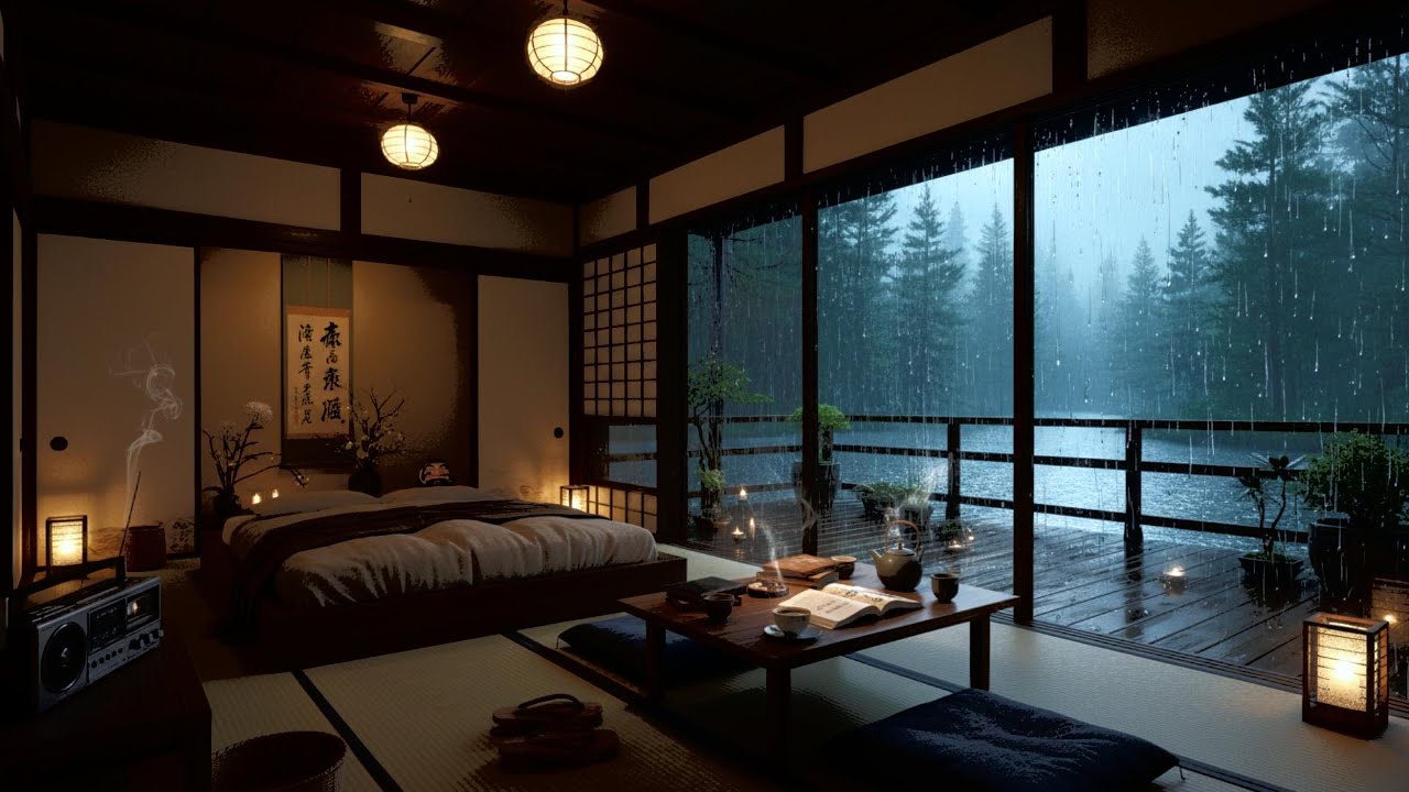 Heavy Rain & Gentle Piano with Nature Sounds 🌧️ Cozy Balcony Ambience for Healing Sleep