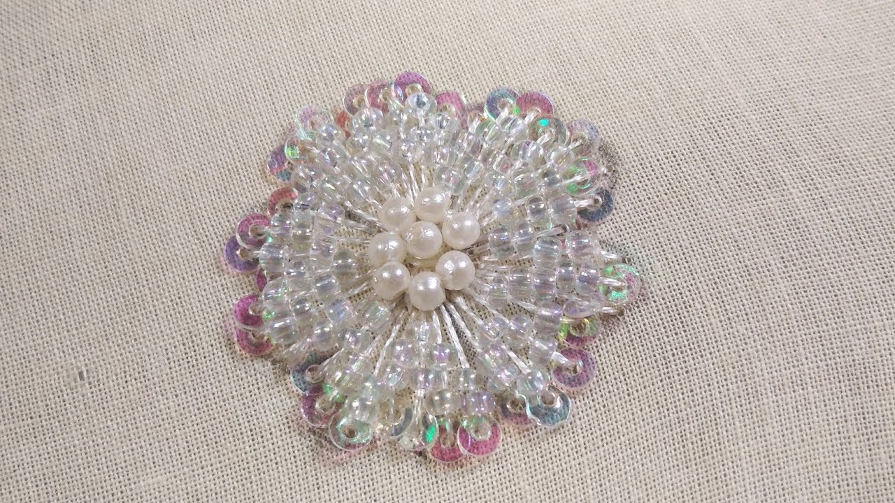 Embroidery silk flower Sequin& beads| beads work| handmade fancy flower design| Embroidery flower