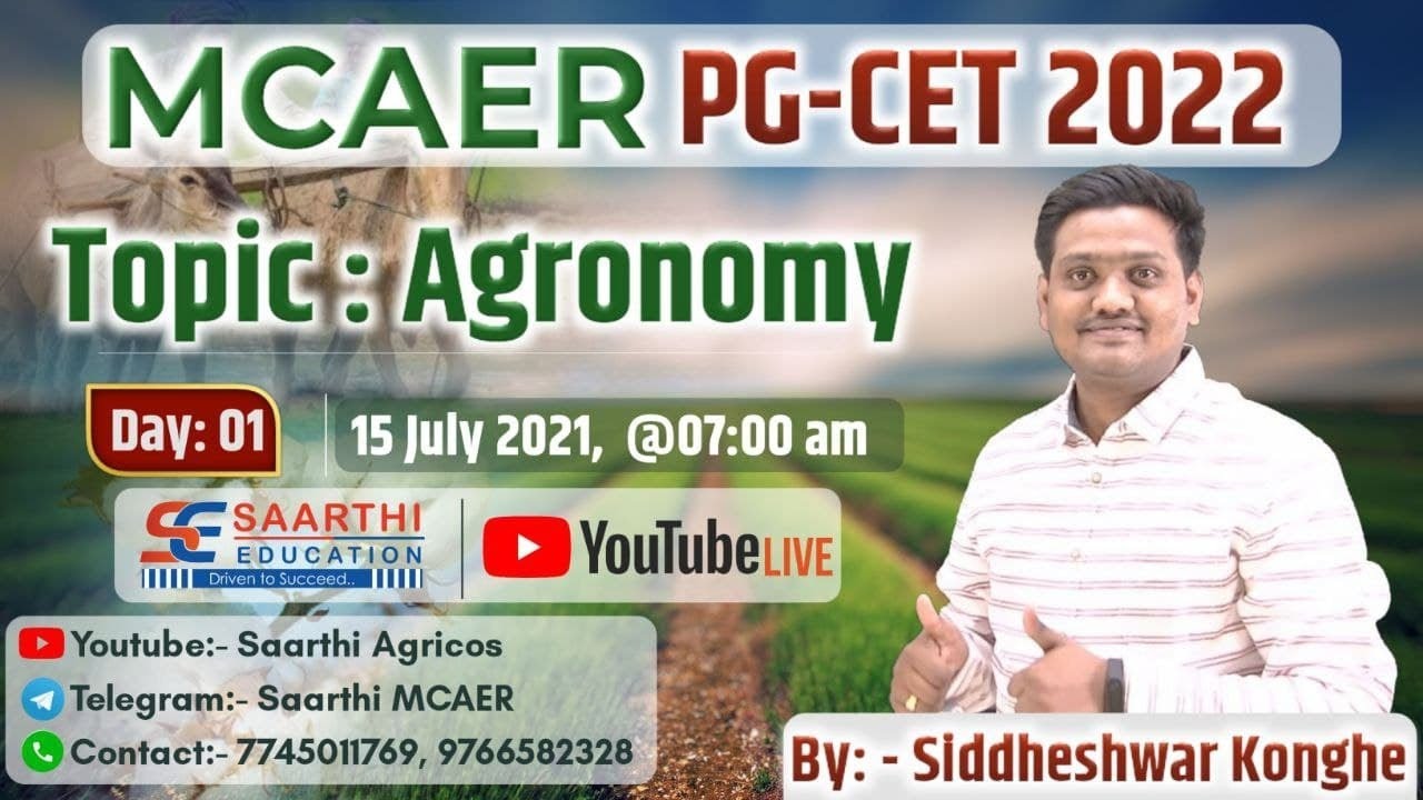 MCAER PG CET 2022  Day 1 (Topic -Agronomy )