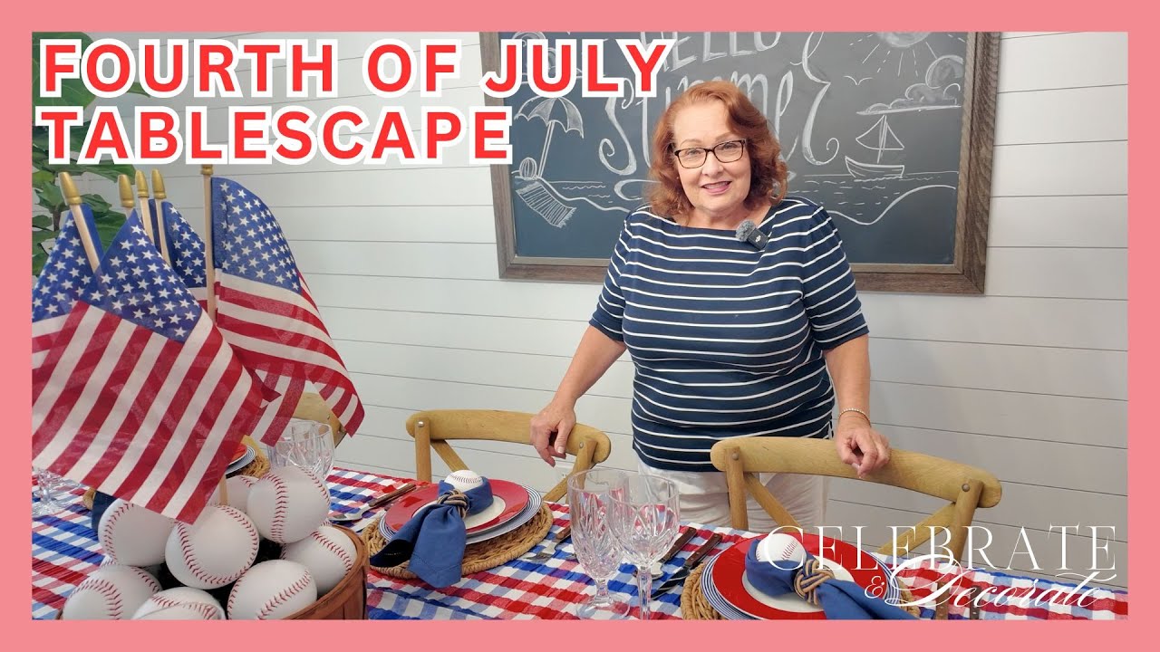 Fourth of July Tablescape with Baseballs and American Flags