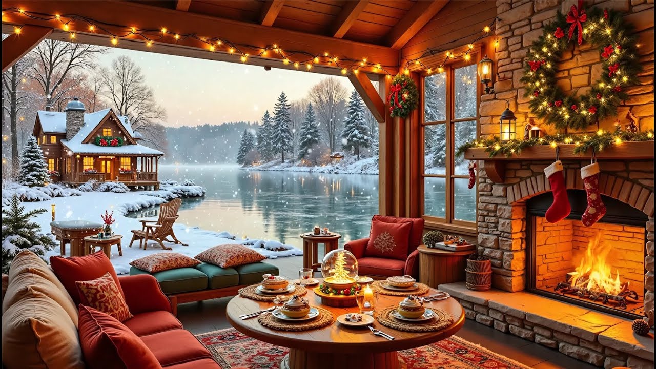 Peaceful Christmas Ambience 🎅 Relaxing Piano Music & Warm Fireplace Crackle Sounds for Relax, Focus
