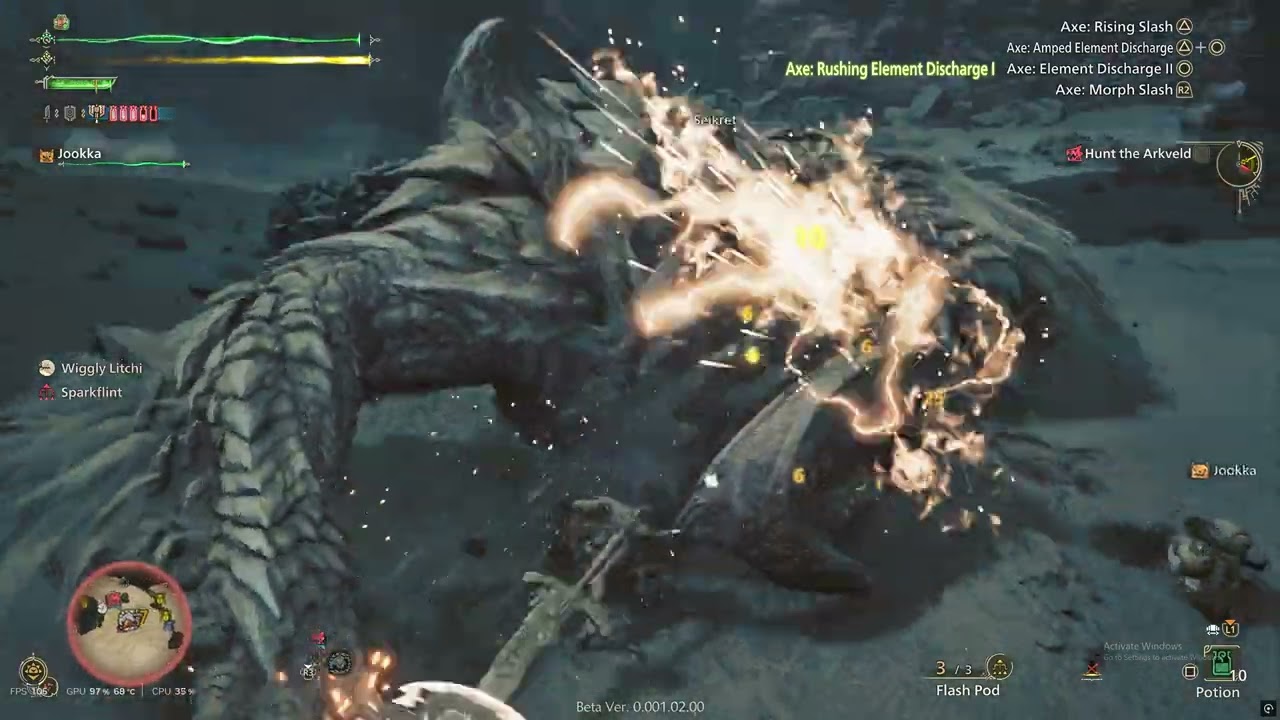 Monster Hunter Wilds (Beta test) - Arkveld (first clear) - Charge Blade solo - 020725