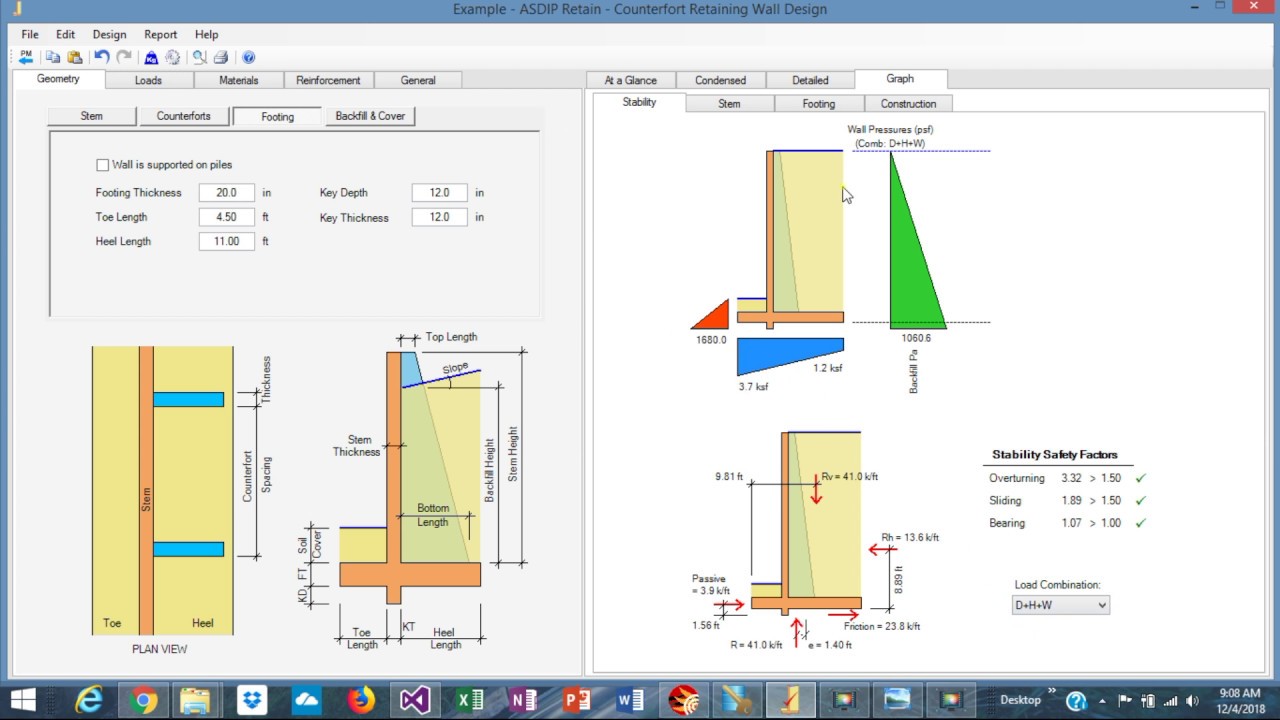 Counterfort Retaining Wall Design example using ASDIP Retain