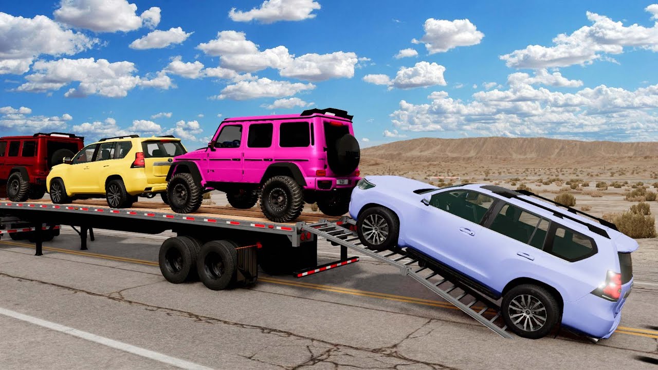 Flatbed Truck Mcqueen | Transportation with Truck - Pothole vs Car #42 - BeamNG.Drive