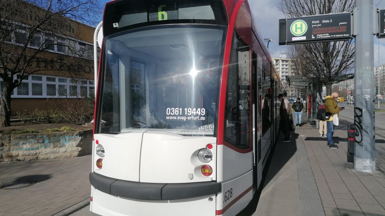 Straßenbahn Erfurt Mitfahrt auf der Linie 6 von Rieth bis Steigerstraße Komplette Linie!