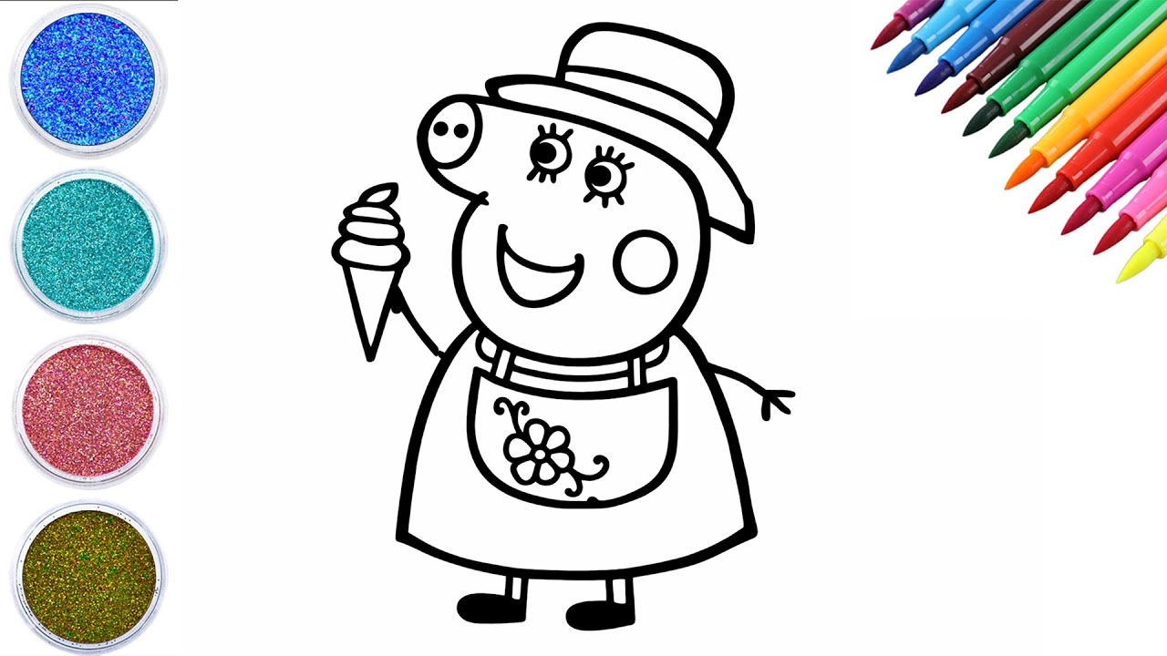 Cute Pig Girl Enjoying Ice Cream Drawing | Easy Kids Art Tutorial