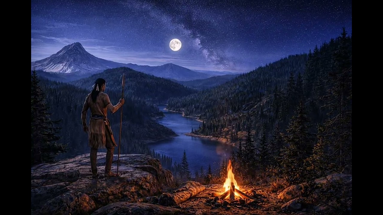 Peaceful Mountain Overlook 🌙 1 Hour Deep Relaxation Ambient | Native Flute Night