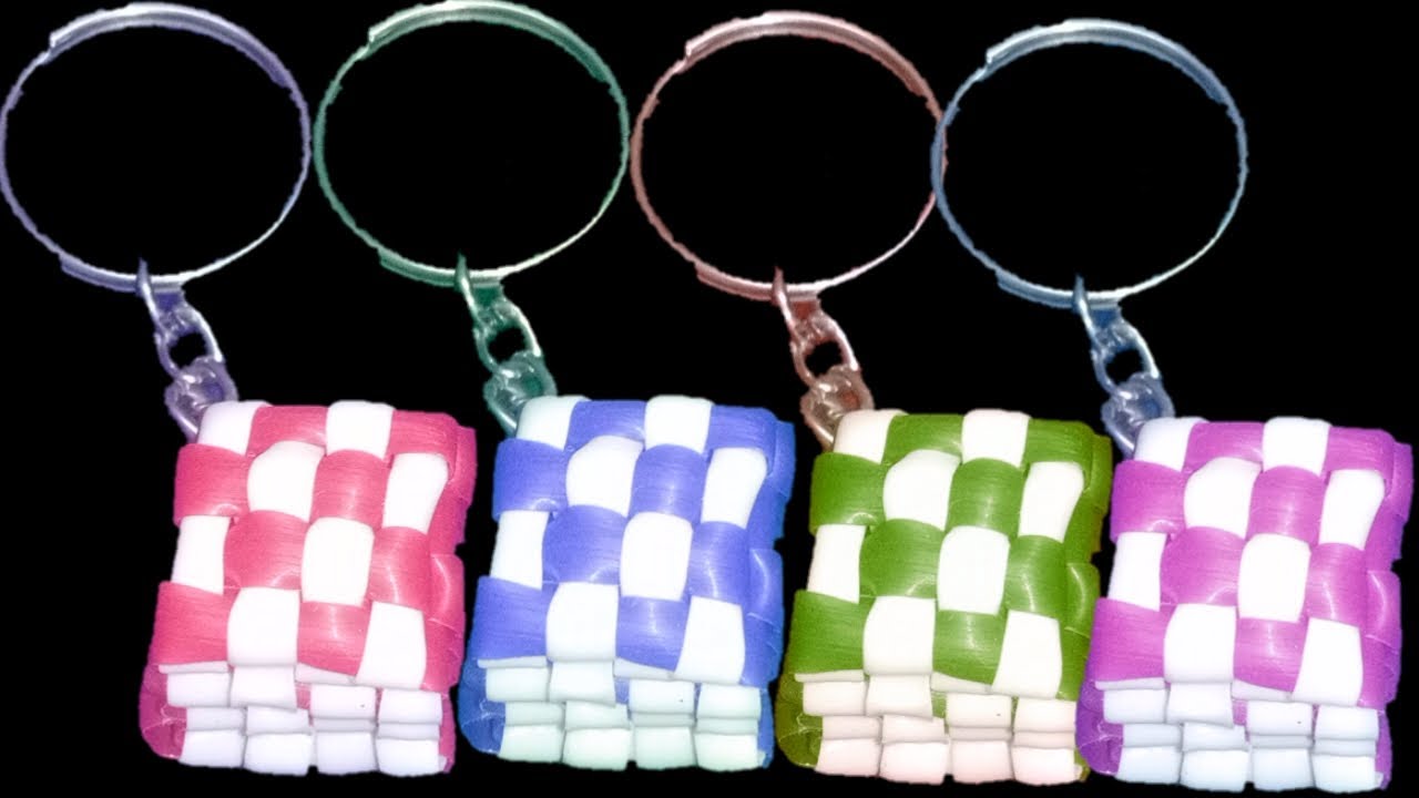 Tamil-How to make Cube Key chain using plastic wire Tutorial |Plastic Wire koodai weaving|Wire Craft