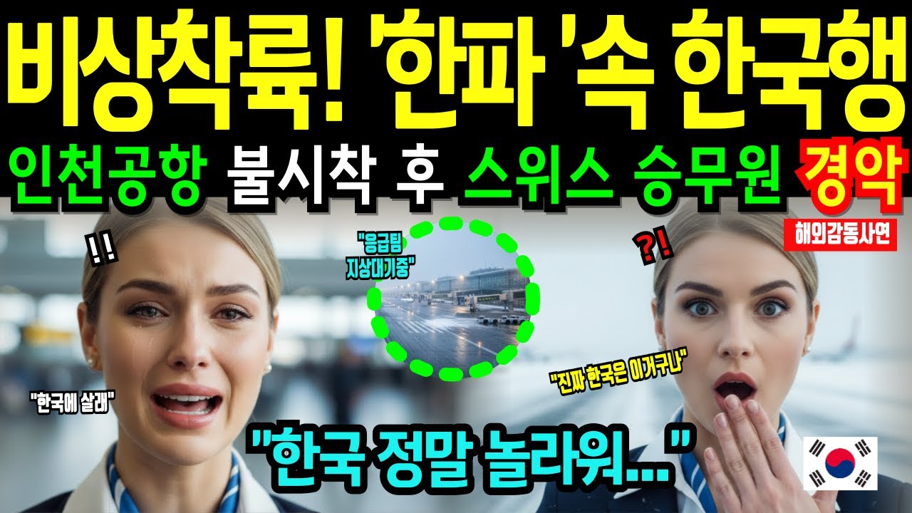 [해외감동사연] 스웨덴 미녀승무원, 불시착! '폭설'로 멈춰선 공항들에서 한국 인천공항 착륙 후 5분 만에 오열한 충격적인 이유!