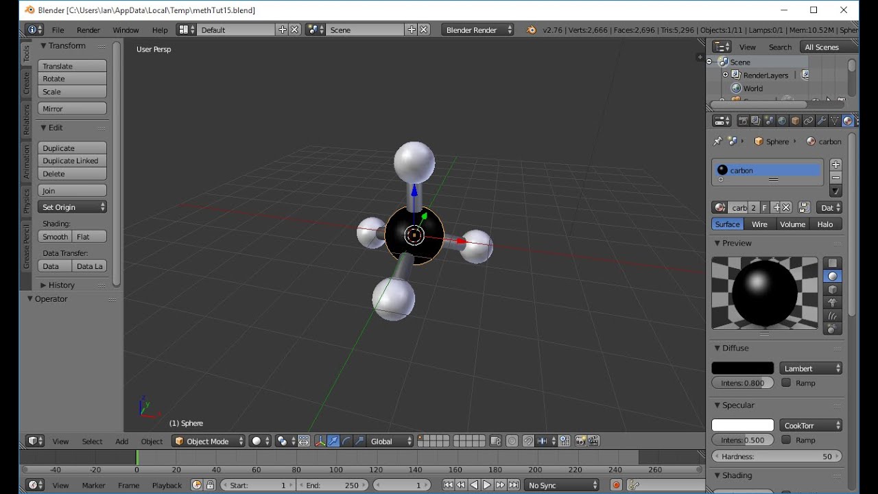 Blender Tutorial - Chemistry, Making 3D Models of Molecules, Making a Methane Molecule