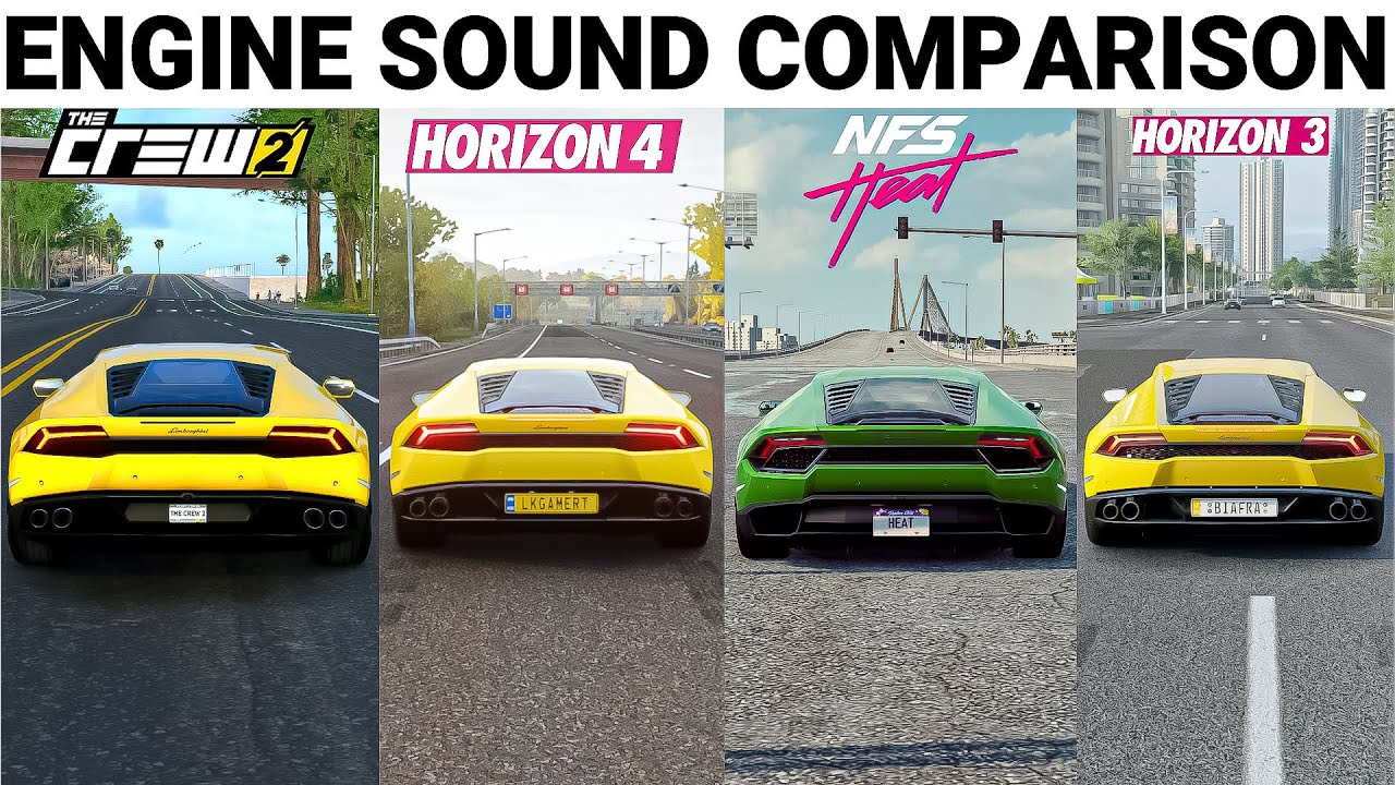Forza Horizon 4, The Crew 2, NFS Heat, FH3! - Engine Sound Comparison Huracan