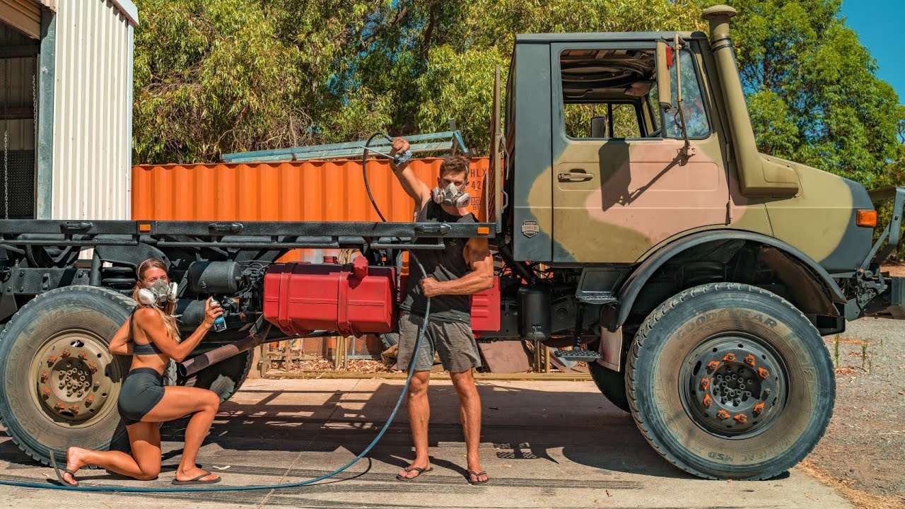 MAKING OUR UNIMOG TRUCK EVEN TOUGHER! Raptor Liner & Rust Converter - DIY Expedition Vehicle Build 3