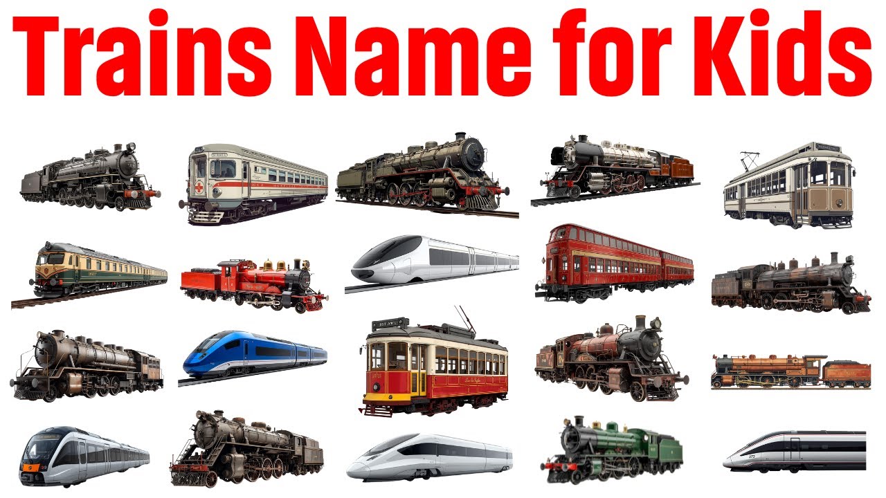 Trains Name for Kids | Types of Trains | Learn Railway Transport in English | Tram, Submarine, Train
