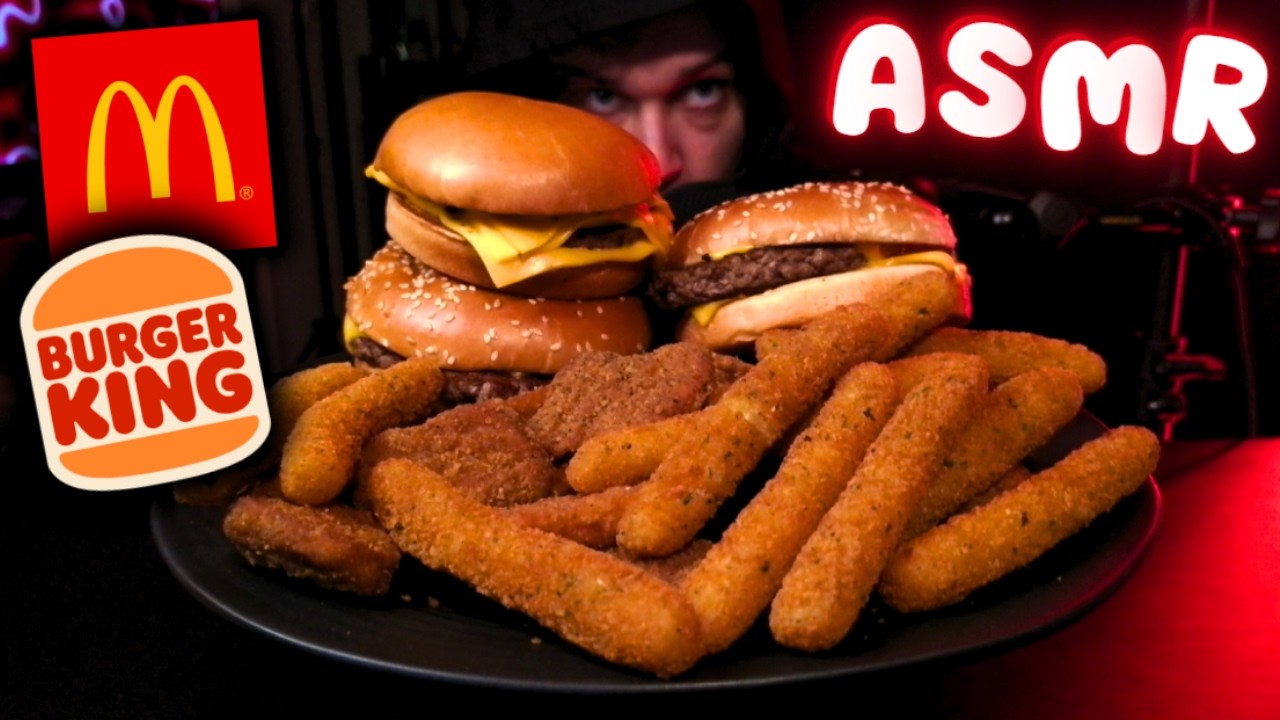 ASMR Eating McDonald's & Burger King Mukbang (Cheeseburgers, Chicken Nuggets, Mozzarella Sticks)