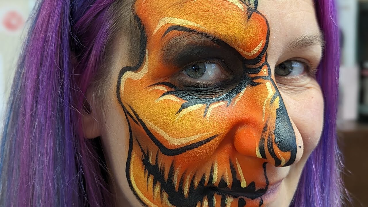 Easy scary pumpkin face painting tutorial.
