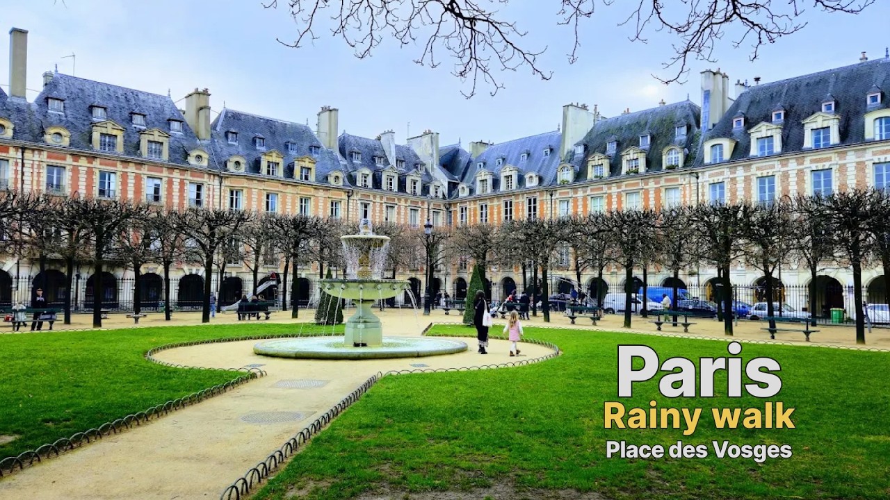 🌧️ Paris walking tour, France 🇫🇷 | Place des Vosges