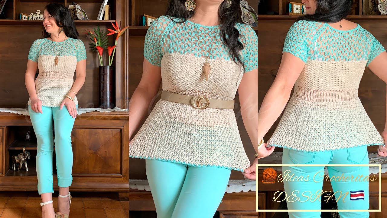 BLUSA A CROCHET  EN PUNTO DE PLUMAS  👍ESPECIAL PARA TODAS LAS TALLAS 💐INVITADOS