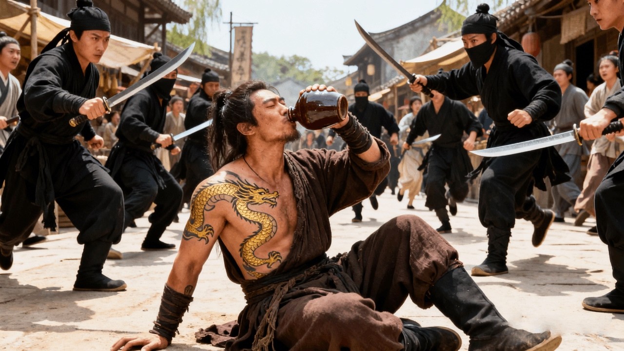 武俠電影！街邊老頭竟是酒神，小酒一喝無人能敵！#成龍 #武俠 #功夫 #劉亦菲 #王一博 #肖戰