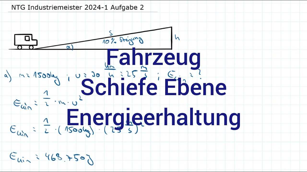 NTG Industriemeister Metall 2024-1 Fr&uuml;hjahr Aufgabe 2 - Fahrzeug, Schiefe Ebene, Energieerhaltung