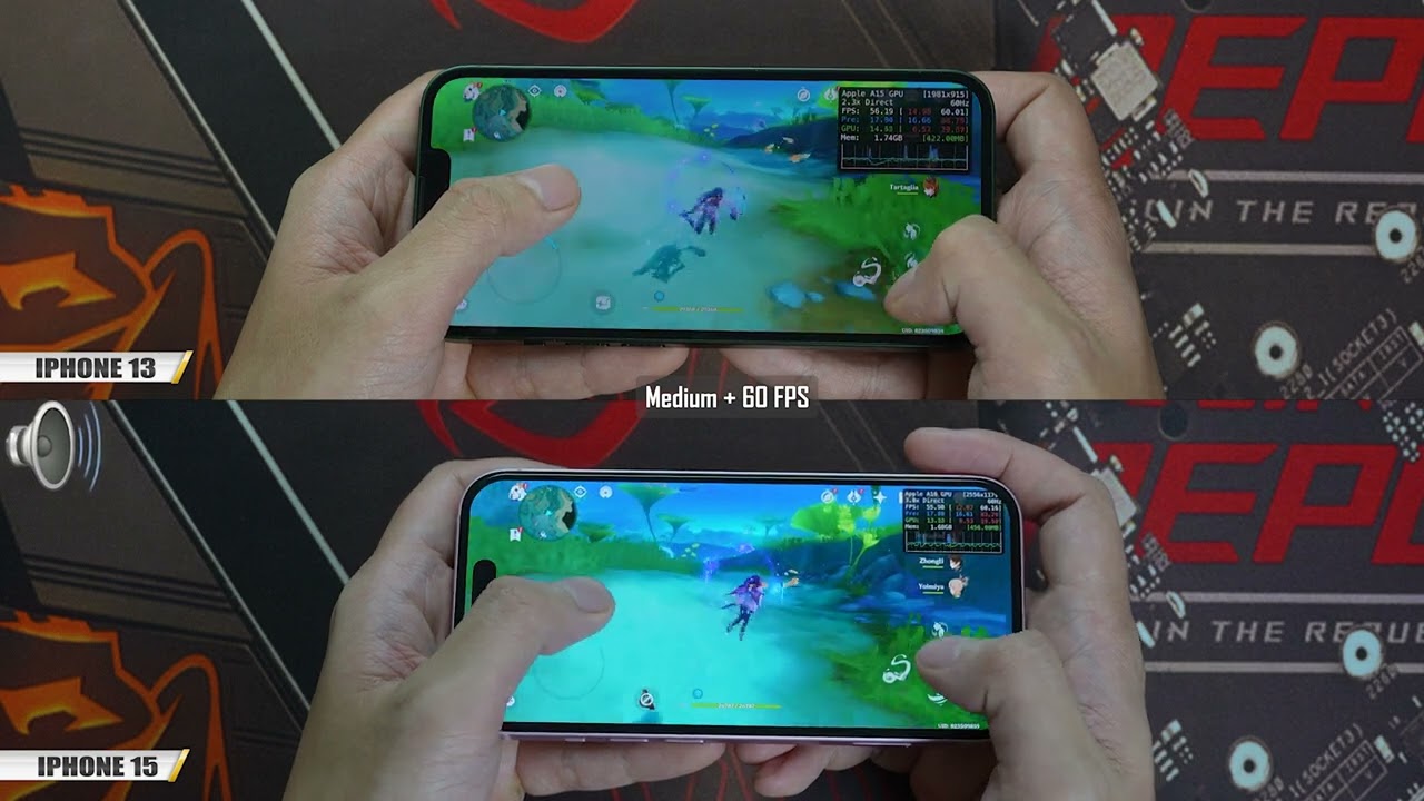 iPhone 15 vs iPhone 13 Genshin Impact FPS Gaming test