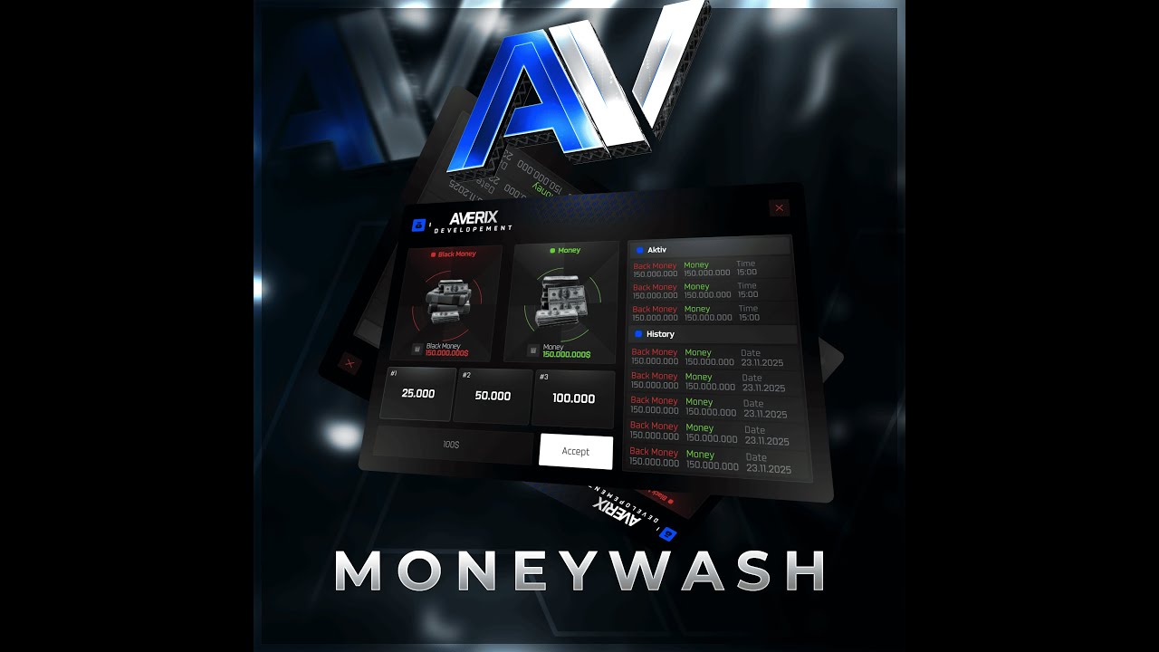 FiveM Money Wash Script | Custom UI, Item Requirement and more.. | Averix Scripts