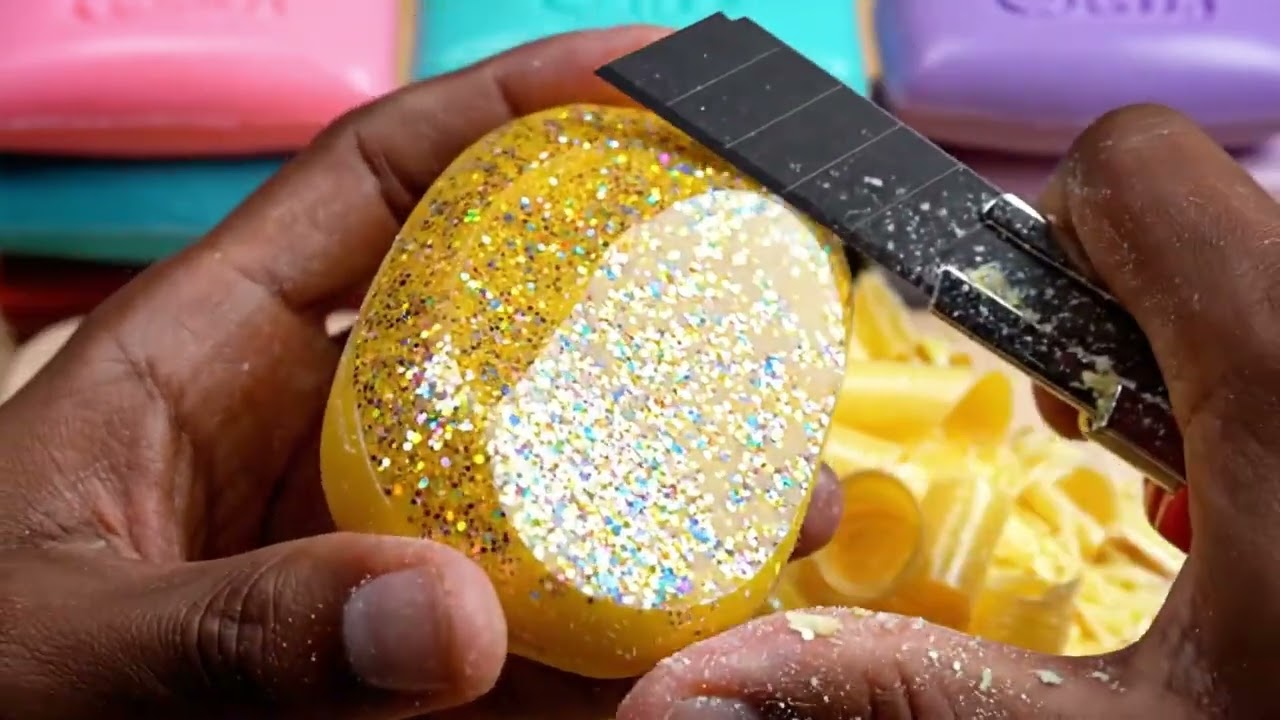 Crushing soap stripes★Clay cracking★ASMR SOAP★SOAP&GLITTER★CUTTING CUBES★