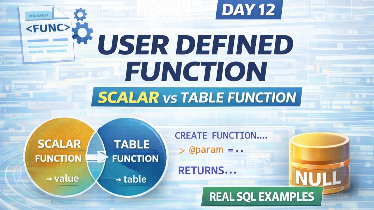 SQL Server Full Course for Data Analyst | Day 12 | User Defined Functions | Scalar vs Table Function