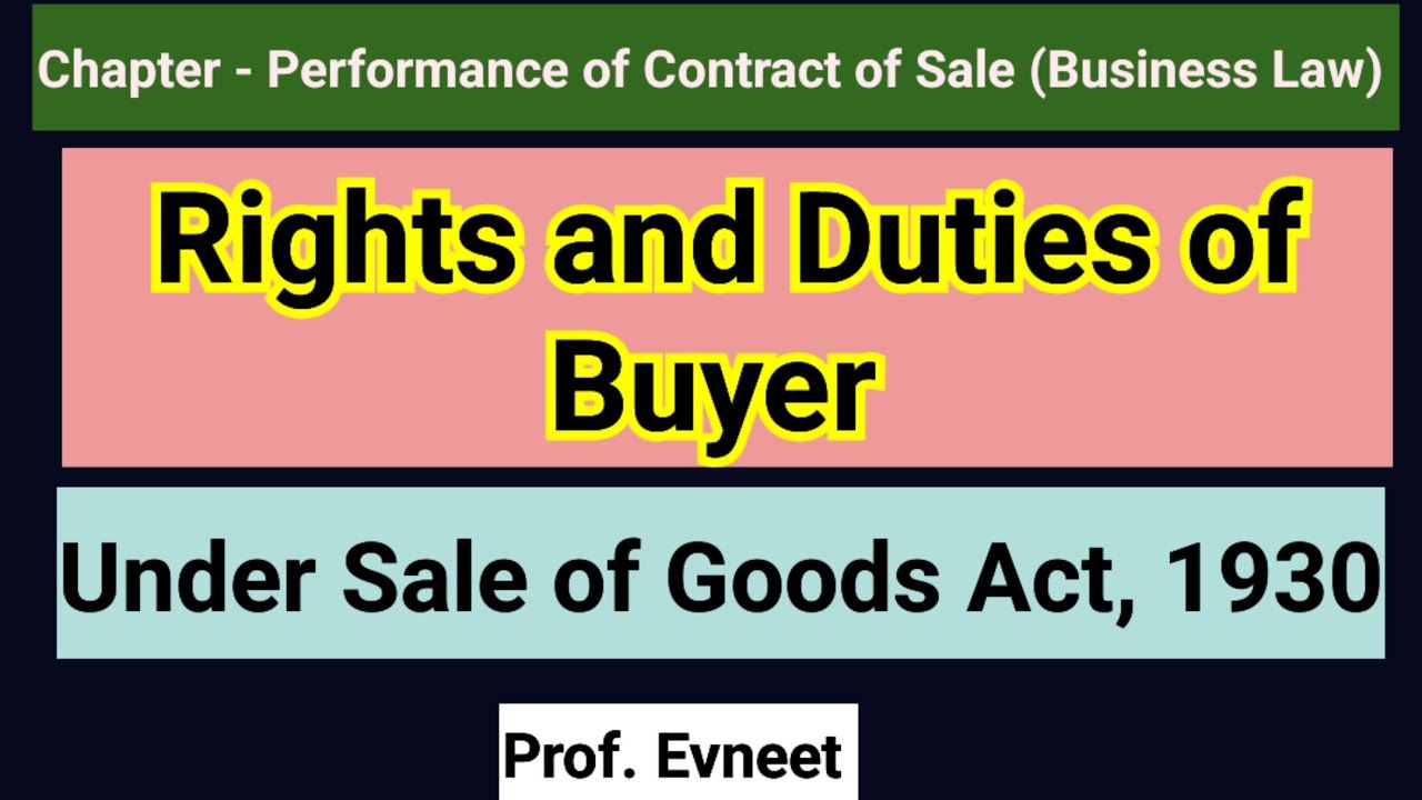 Rights and Duties of Buyer Under Sale of Goods Act, 1930 | Sale of Goods Act 1930