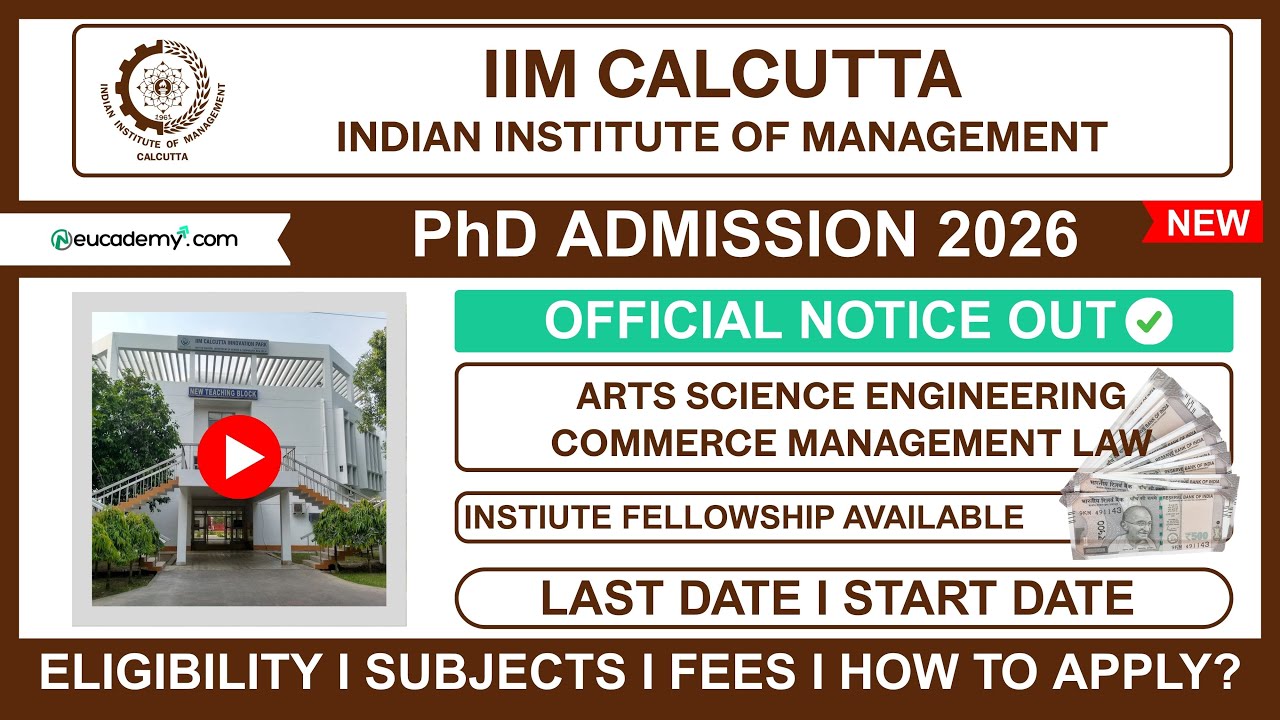 IIM Calcutta PhD Admission 2025-26 Notification | Eligibility, Dates, Subjects, Seats & Fellowship