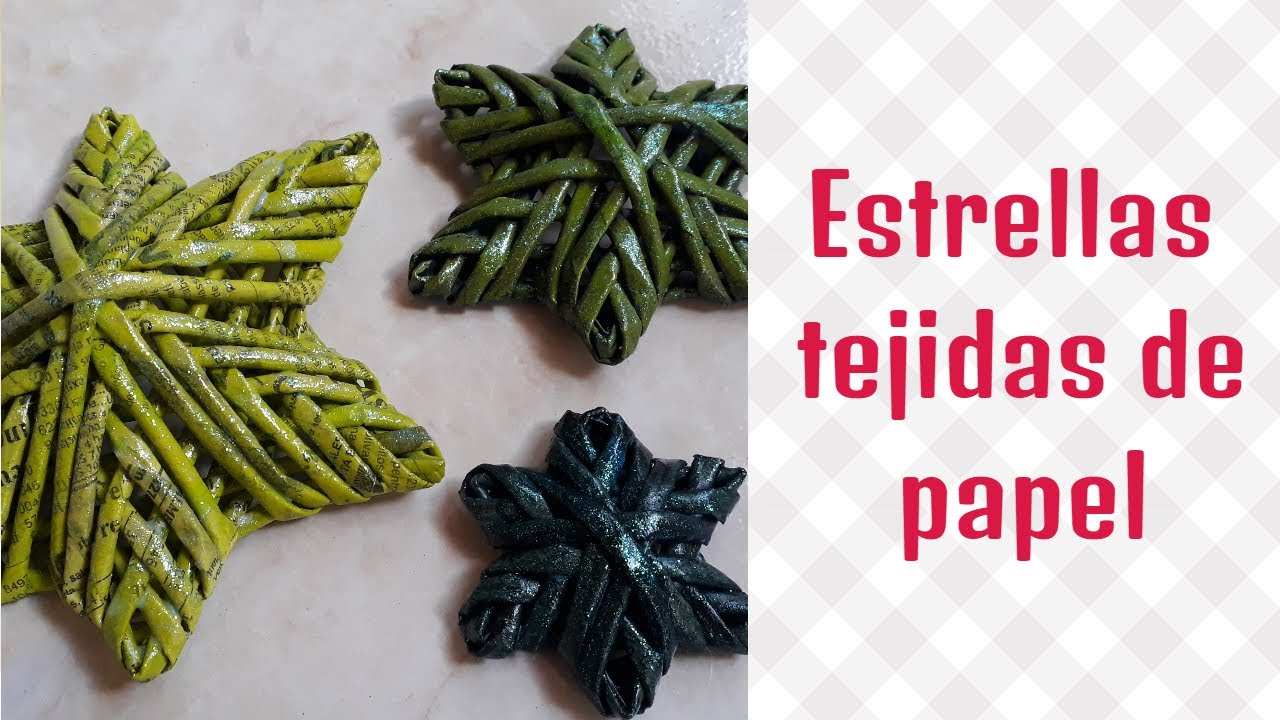 ESTRELLAS FÁCILES TEJIDAS con papel periódico.