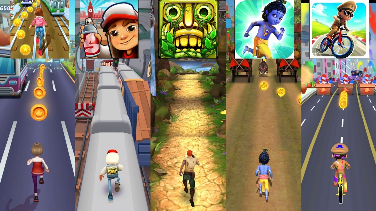 Subway Princess Runner 🆚 Temple Run 2 🆚 Subway Surfers 🆚  Little Krishna 🆚 Little Singham Cycle Race